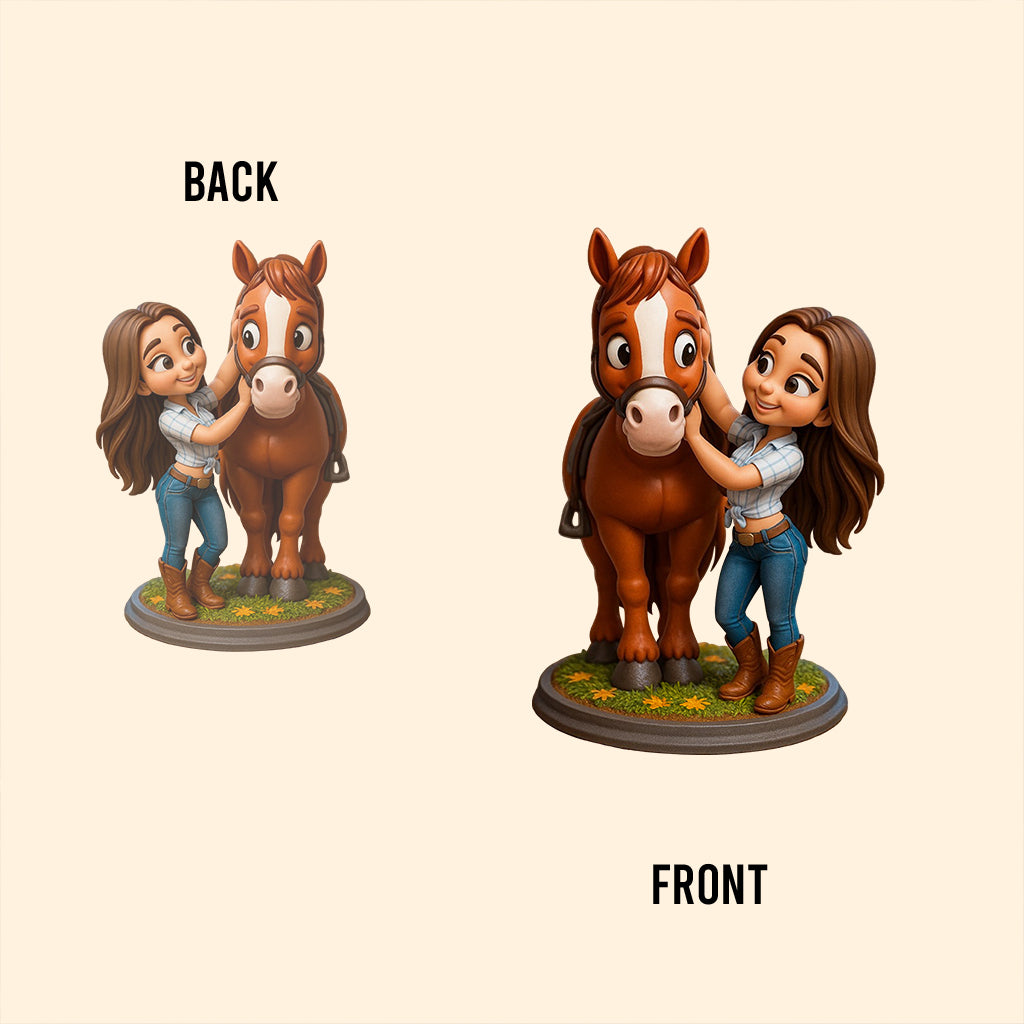 Pferdeliebe im Cartoon-Stil - Personalisierte Acrylplakette in Pferdeform