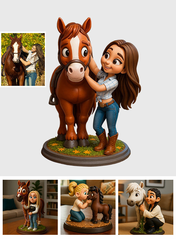 Pferdeliebe im Cartoon-Stil - Personalisierte Acrylplakette in Pferdeform