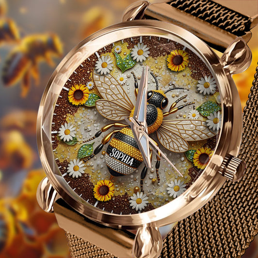 Daisy Bee - Personalisierte Damen-Handuhr mit Bienenmotiv 