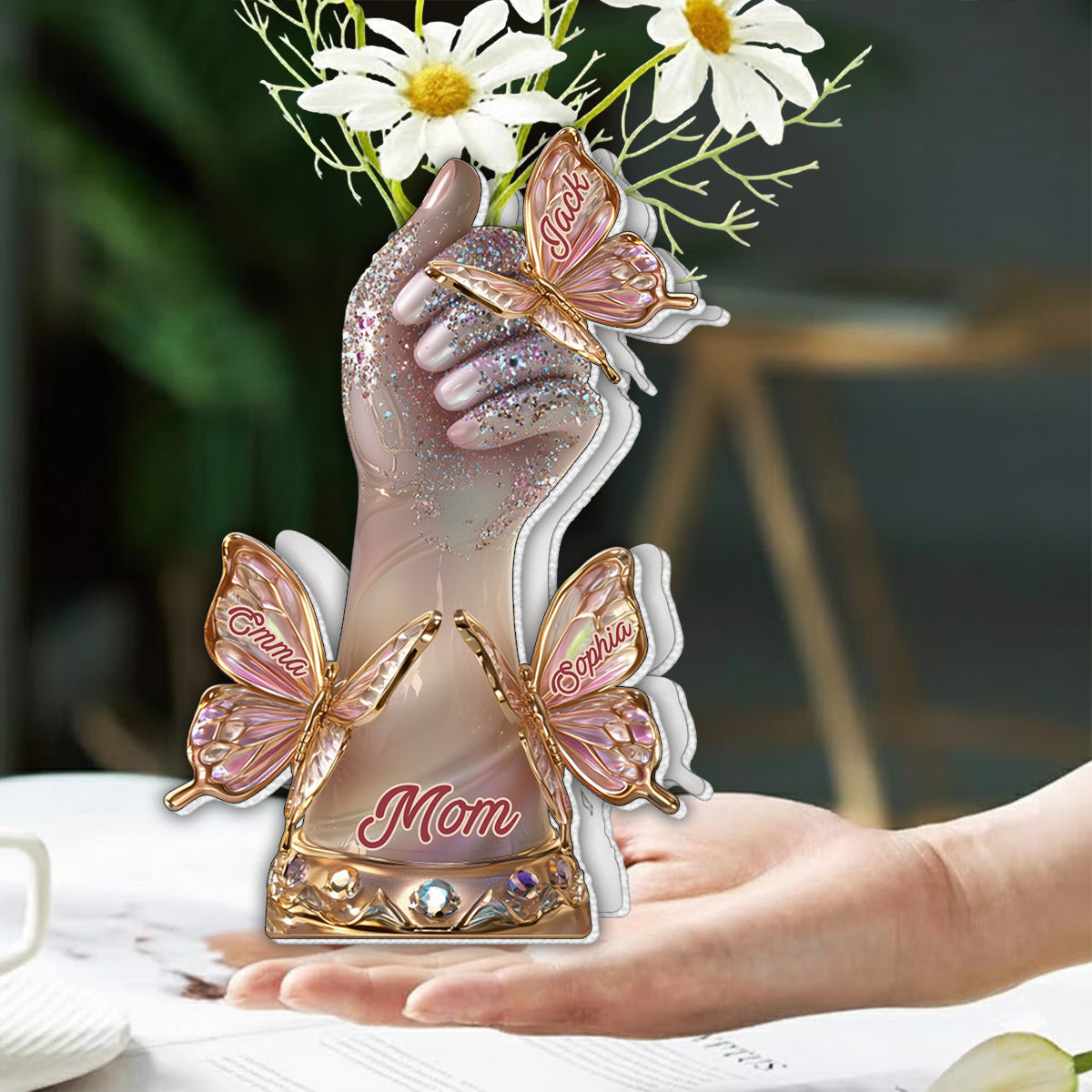 Die Liebe der Mutter und ihrer Kinder – Personalisierte Acryl-Blumenvase in individueller Mutterform