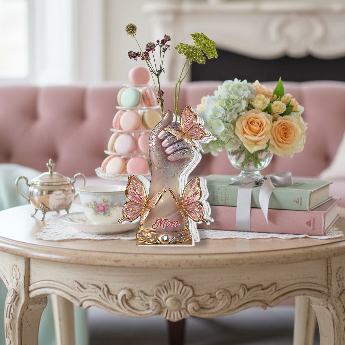 Die Liebe der Mutter und ihrer Kinder – Personalisierte Acryl-Blumenvase in individueller Mutterform