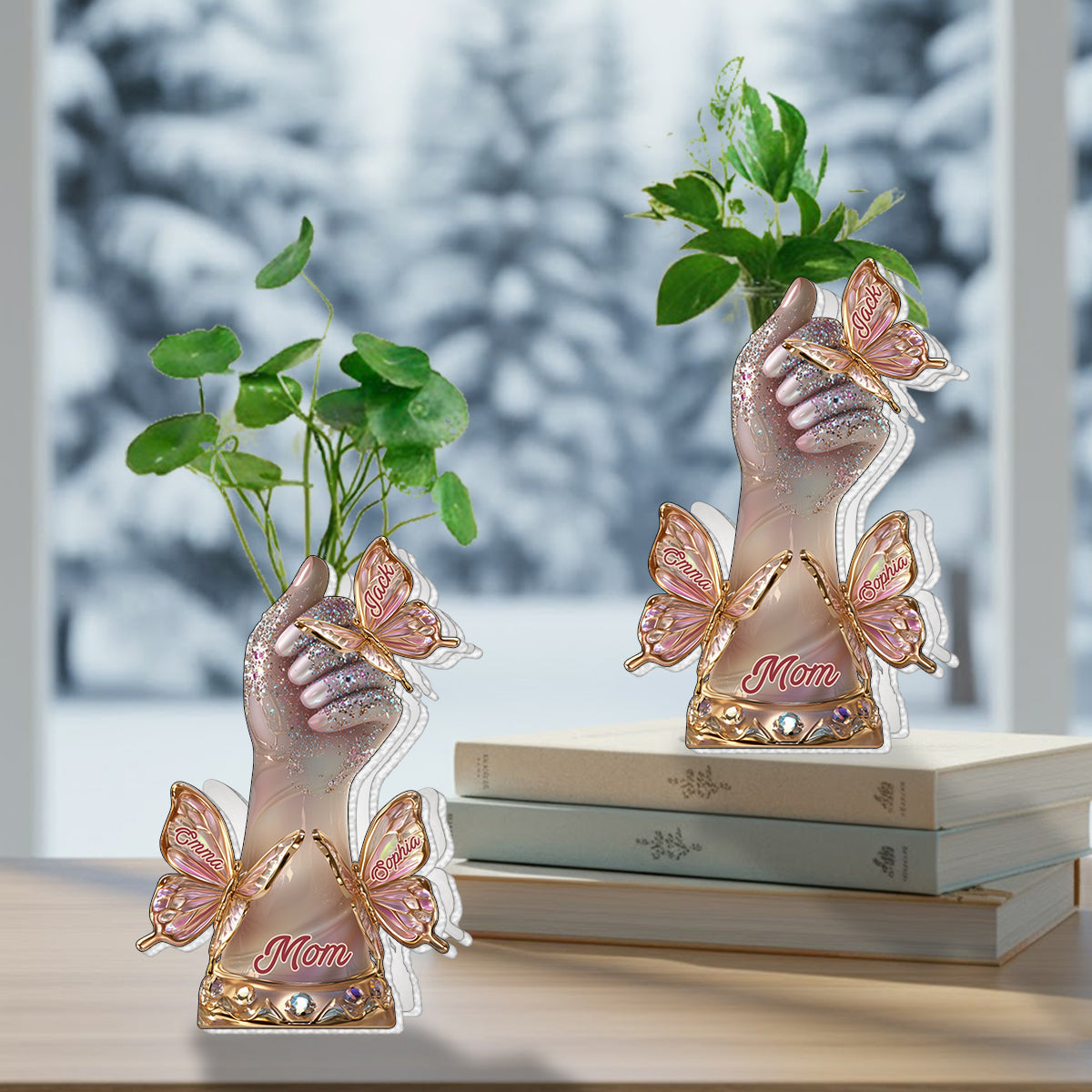 Die Liebe der Mutter und ihrer Kinder – Personalisierte Acryl-Blumenvase in individueller Mutterform