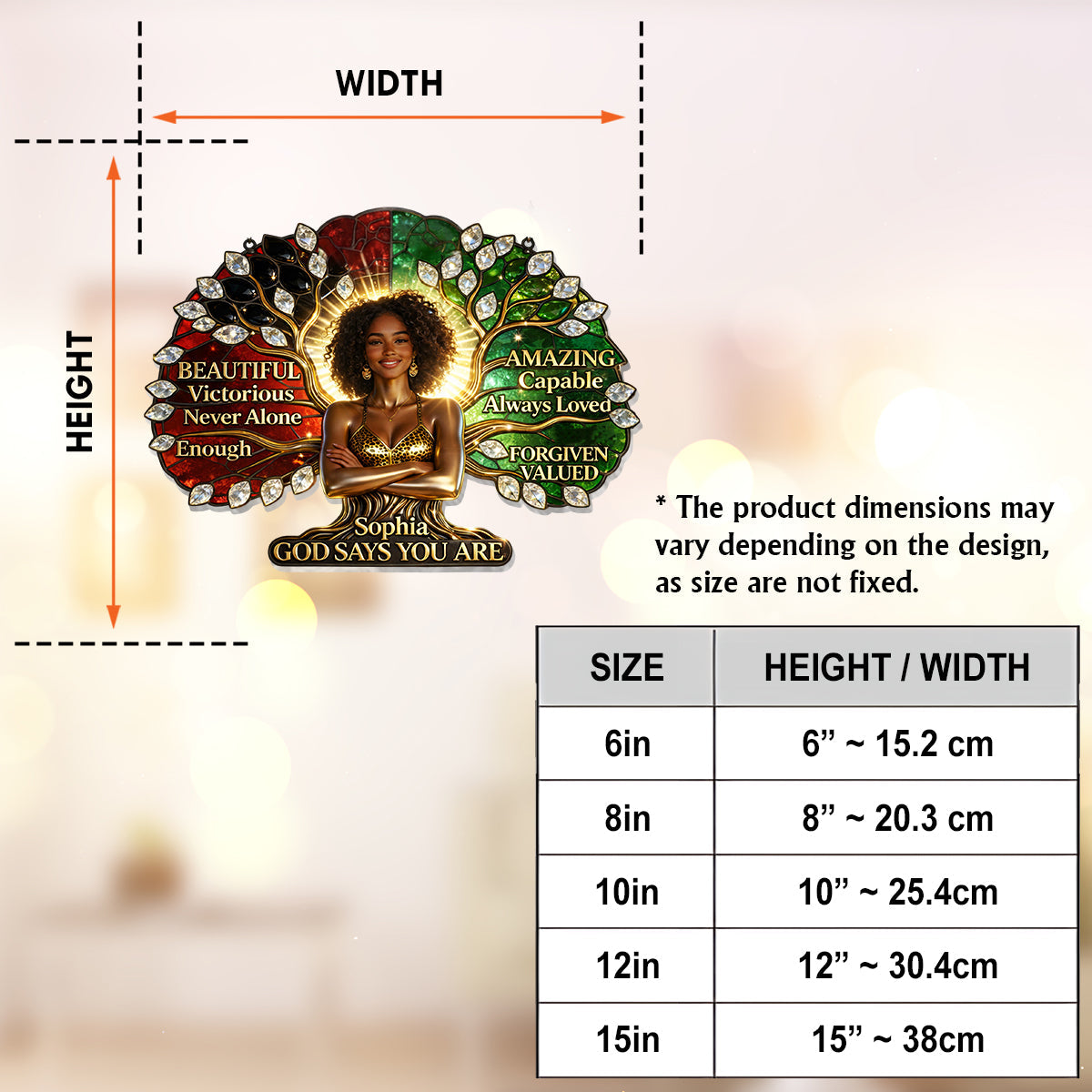 Stolz der schwarzen Frau, Gott sagt, du bist es – Personalisierter afroamerikanischer Fensterhänger-Sonnenfänger 