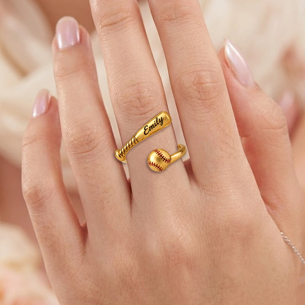 Love Softball, Baseball - Personalized Softball Adjustable Shaped Ring