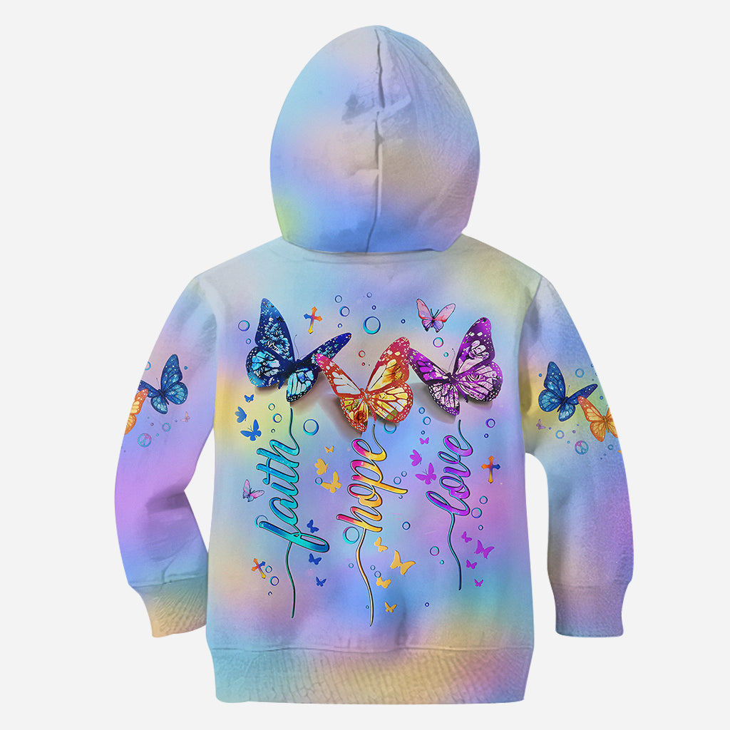 Glaube, Hoffnung, Liebe – Personalisiertes Schmetterlings-Shirt