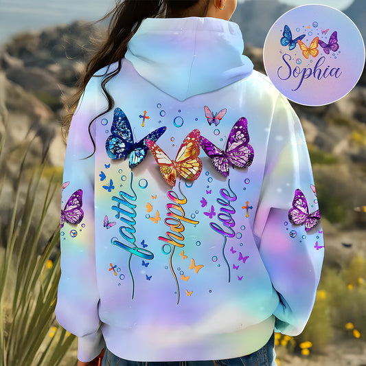 Fath Hope Love - Personalized Butterfly All Over Shirt