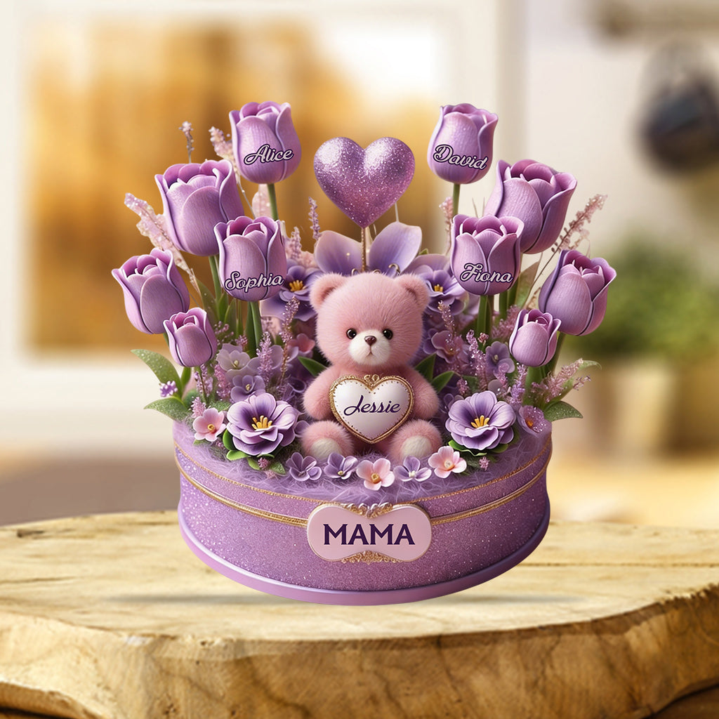 Mom Grandma Bear And Flowers - Personalized Mother Custom Shaped Acrylic Plaque