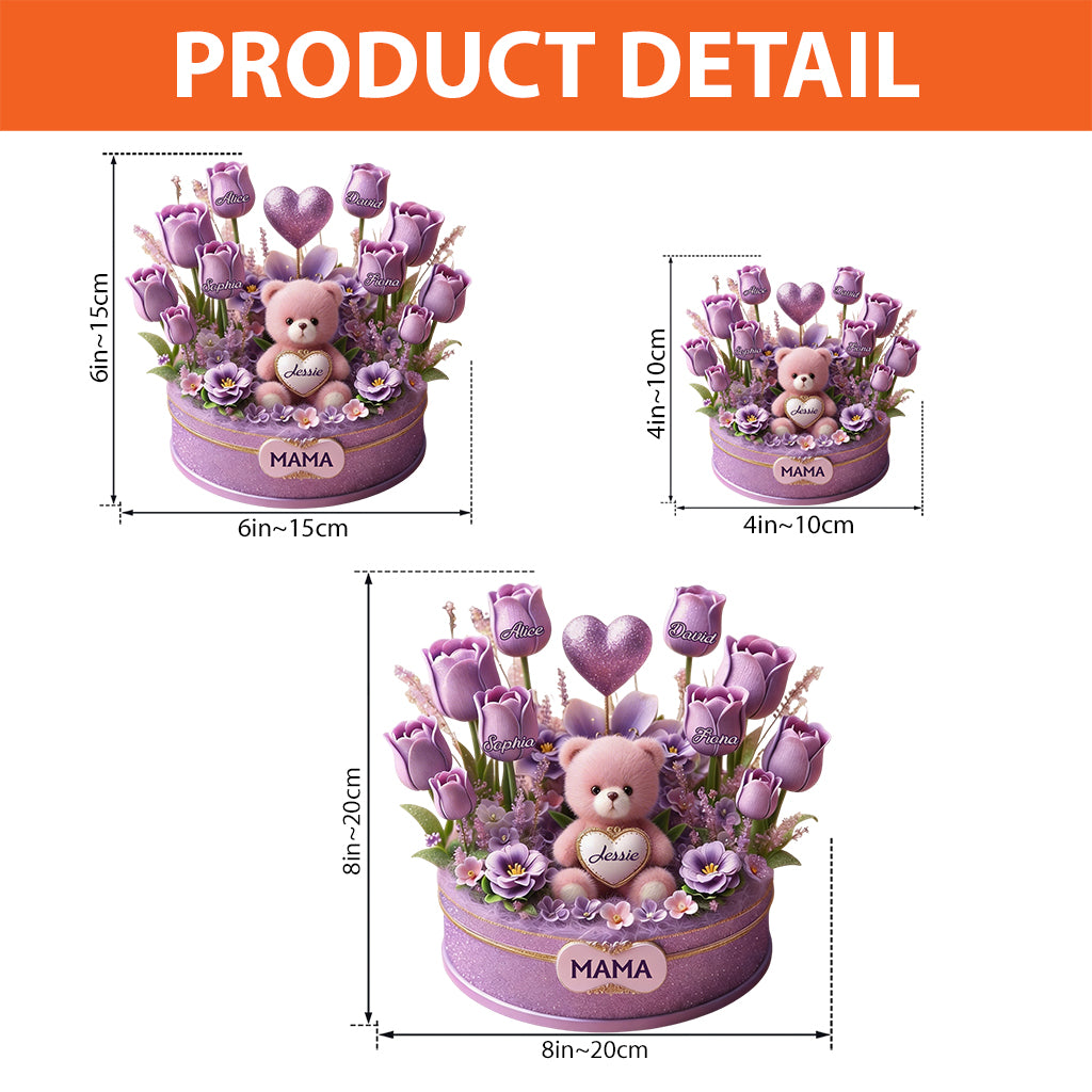 Mom Grandma Bear And Flowers - Personalized Mother Custom Shaped Acrylic Plaque