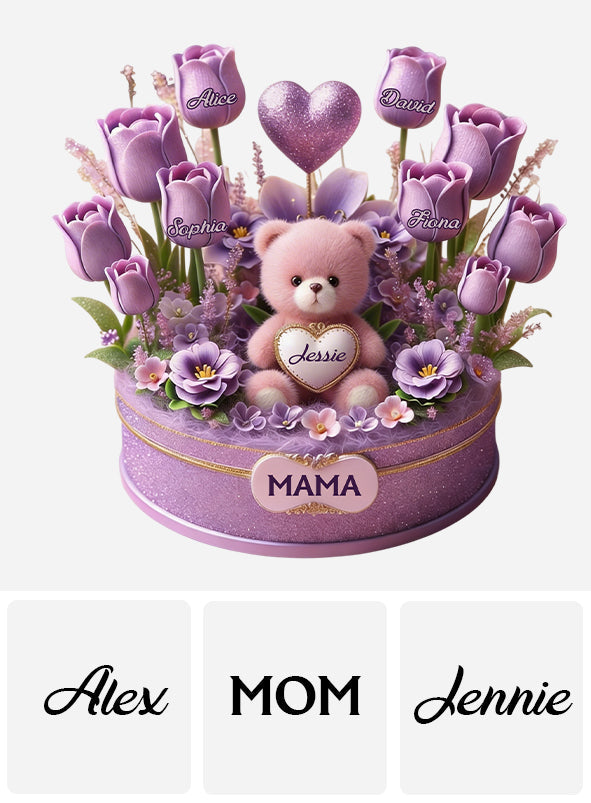 Mom Grandma Bear And Flowers - Personalized Mother Custom Shaped Acrylic Plaque