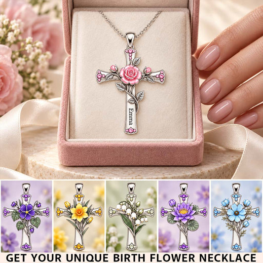 Glaube Geburtstagsblumen Kreuz Geschenk für Mama, Oma & Freunde - Personalisierte Selbstliebe Metallanhänger Halskette