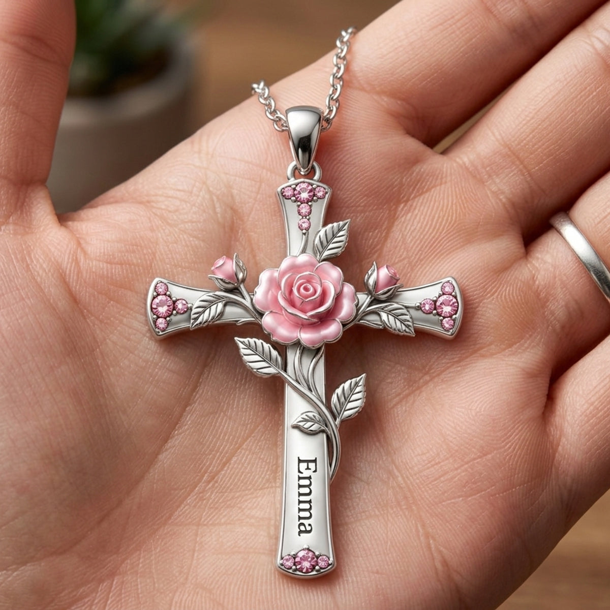 Glaube Geburtstagsblumen Kreuz Geschenk für Mama, Oma & Freunde - Personalisierte Selbstliebe Metallanhänger Halskette
