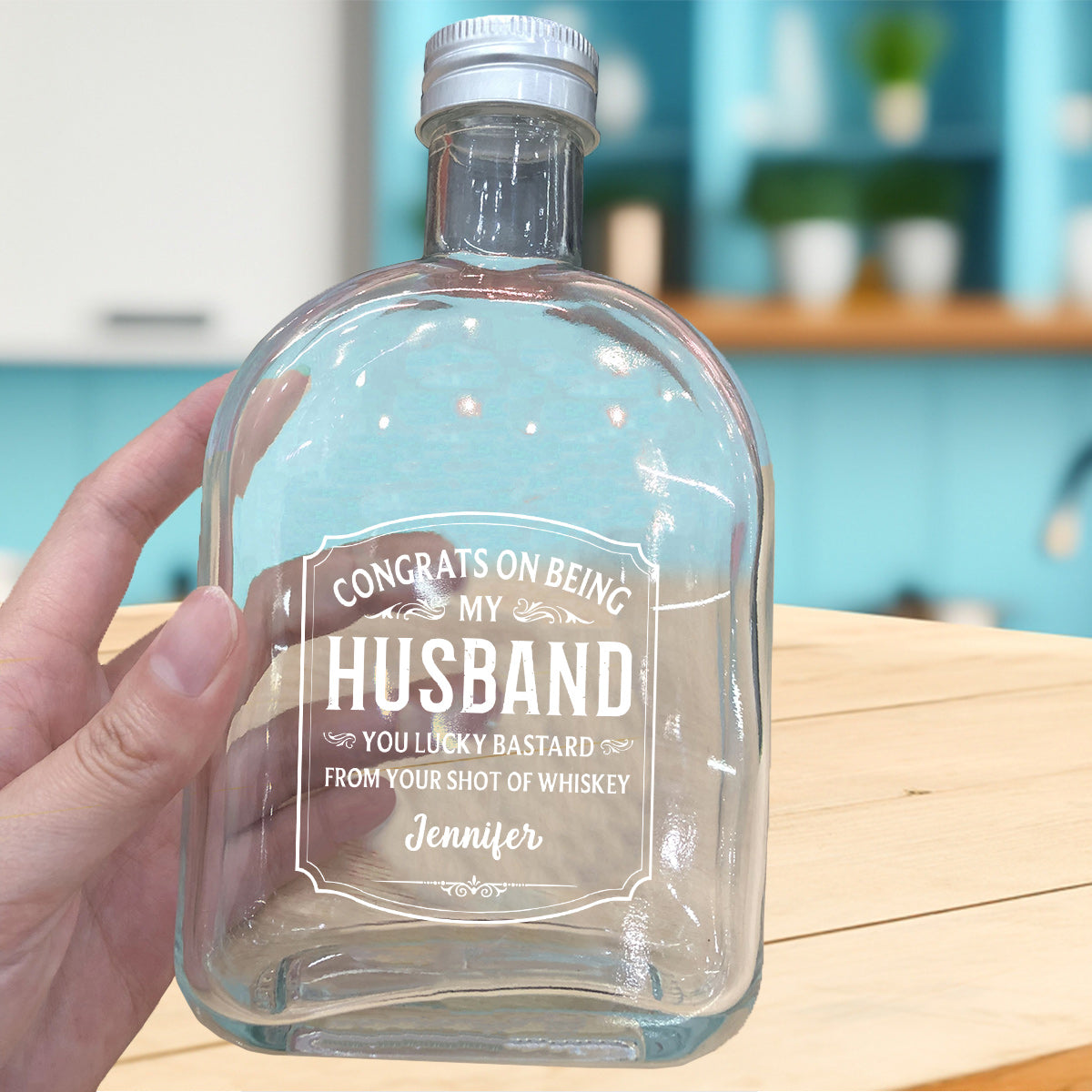 Ein Hoch auf meinen wundervollen Ehemann – personalisierte Weinflasche für Paare