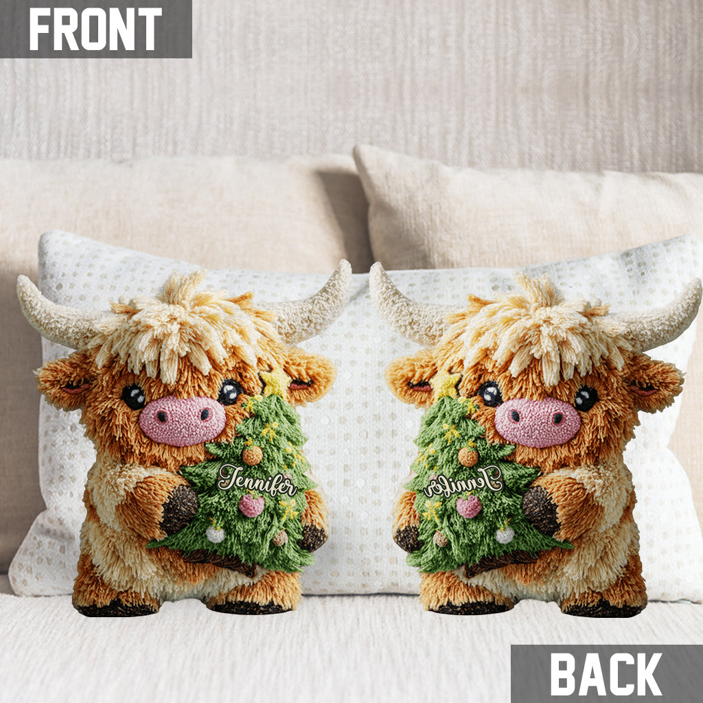 Niedliches Hochlandrind-Weihnachtsgeschenk – Personalisiertes Kissen in Form eines Hochlandrinds
