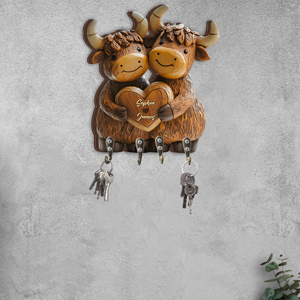 Niedliche Hochlandkuh – Personalisierter Schlüsselanhänger in Form einer Hochlandkuh