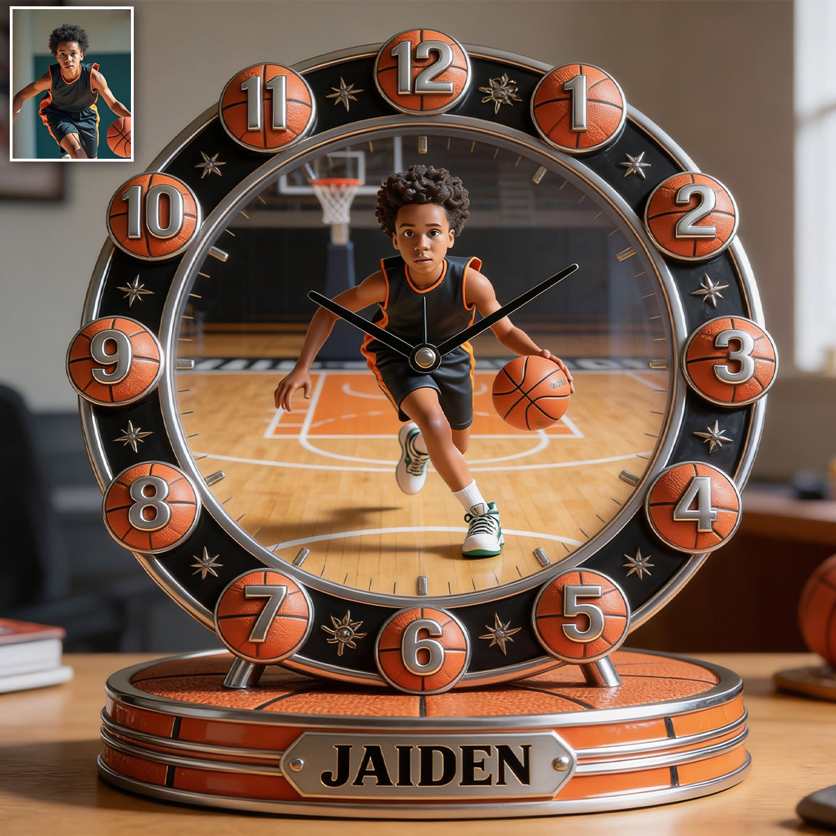 Personalisierte Basketball Tischuhr - Individuelle Basketball Plakette