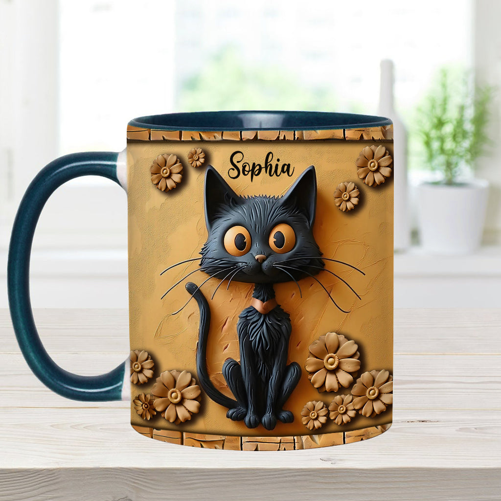 Cute Black Cat - Personalized Black Cat Accent Mug