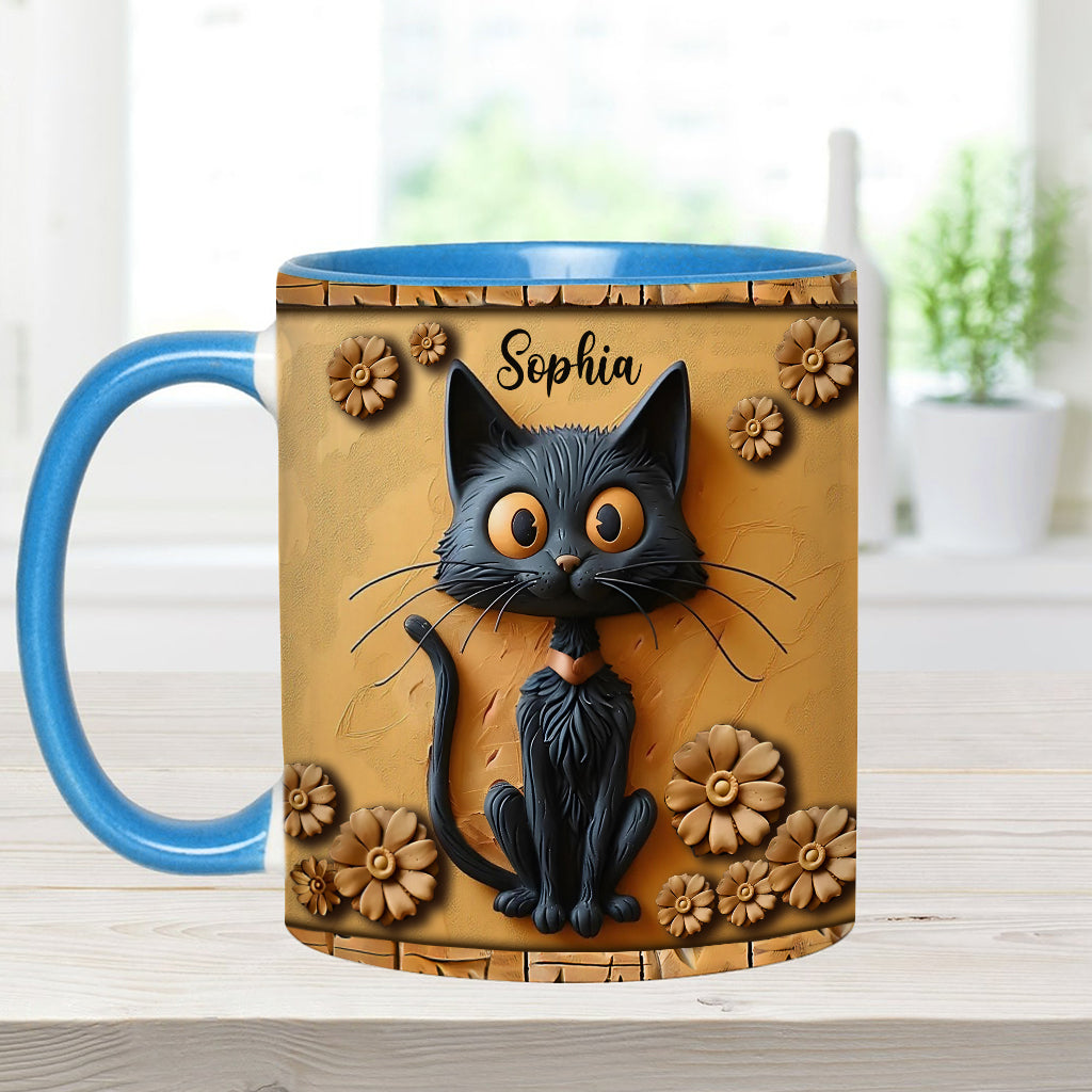 Cute Black Cat - Personalized Black Cat Accent Mug