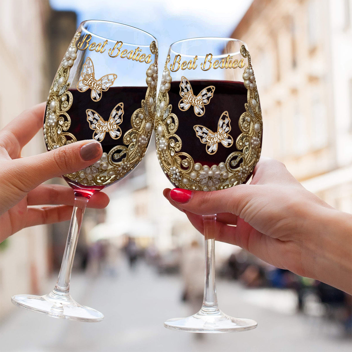 Beste Freundinnen – Personalisiertes Weinglas mit langem Stiel für beste Freundinnen