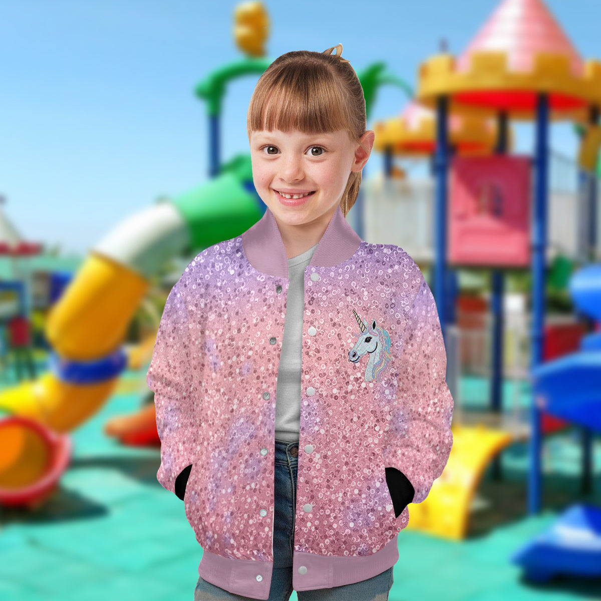 Wunderschönes Einhorn-Geschenk für Mädchen – personalisierte Kinder-Collegejacke