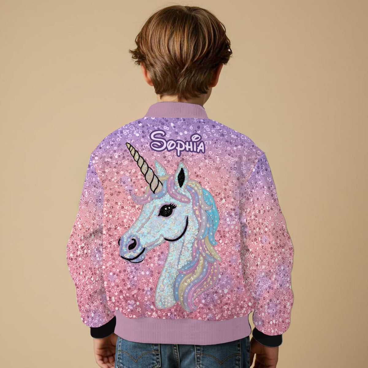 Wunderschönes Einhorn-Geschenk für Mädchen – personalisierte Kinder-Collegejacke