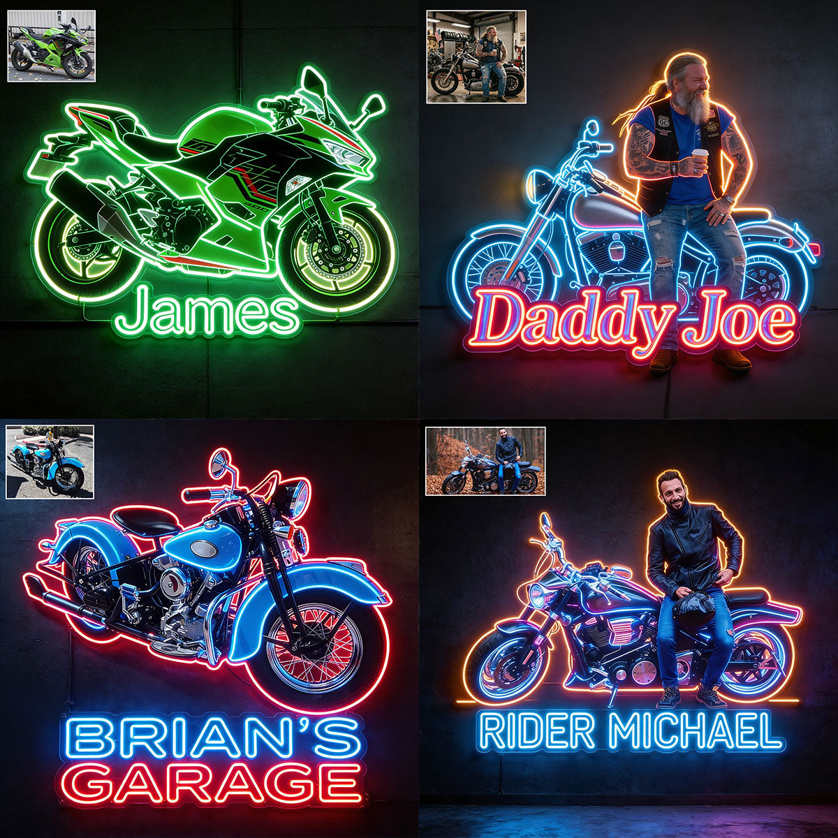 Personalisierte Biker LED Licht Acrylschild - Foto und Fahrzeug nach Wahl