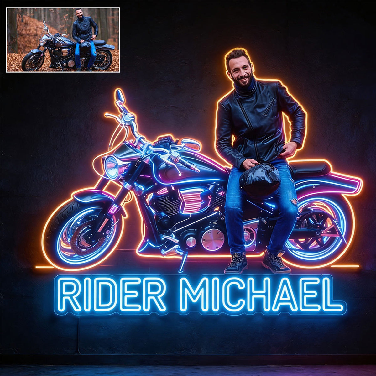 Personalisierte Biker LED Licht Acrylschild - Foto und Fahrzeug nach Wahl