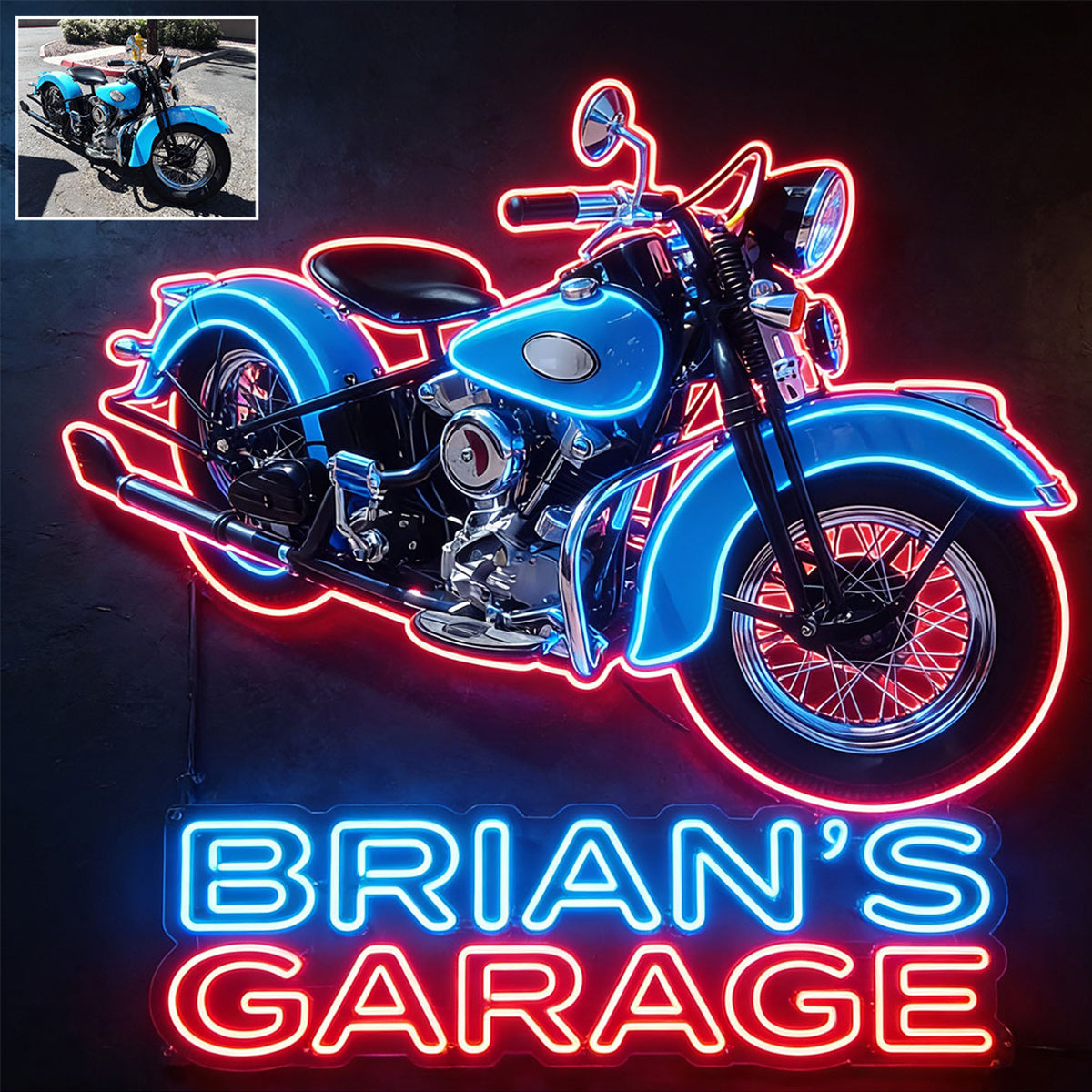 Personalisierte Biker LED Licht Acrylschild - Foto und Fahrzeug nach Wahl
