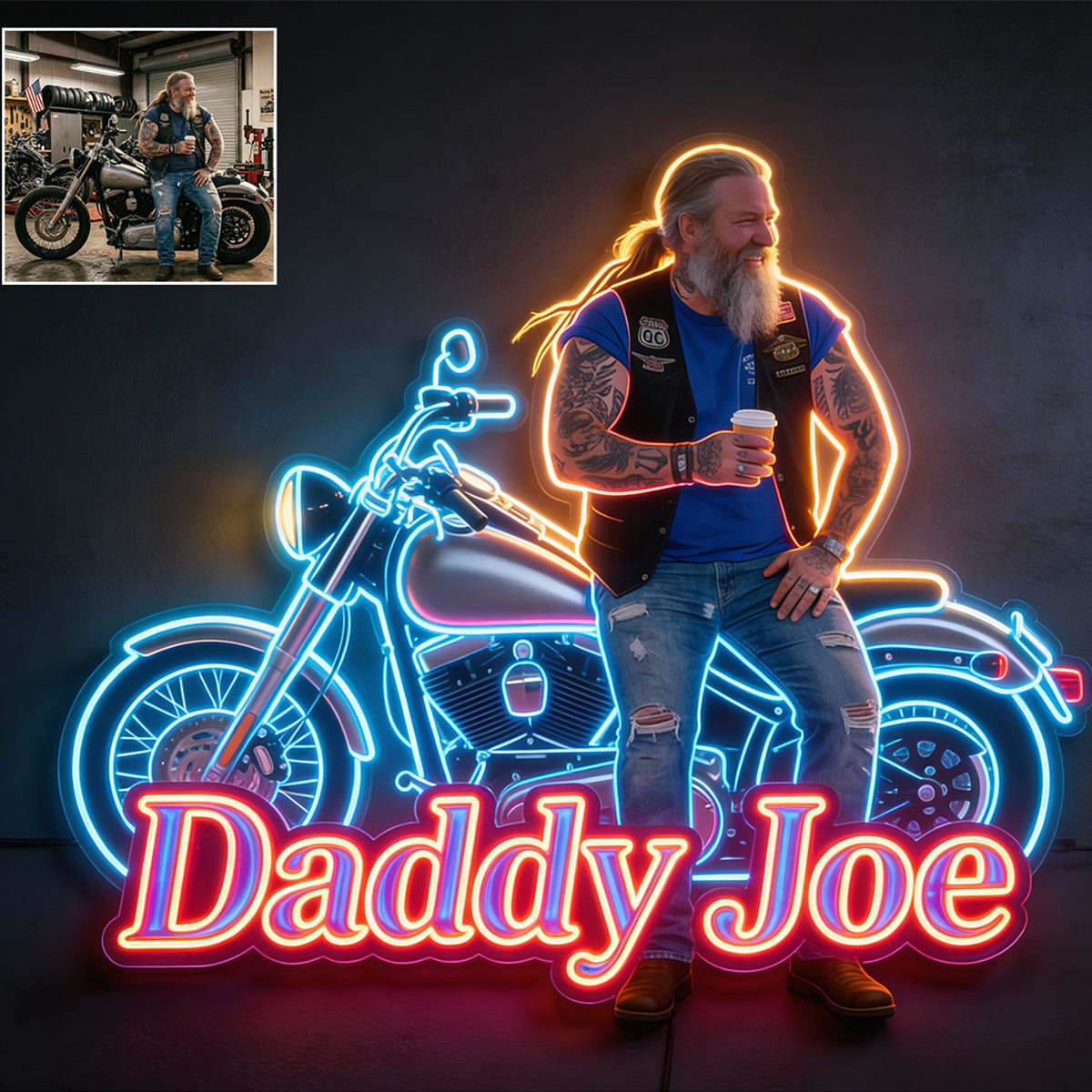 Personalisierte Biker LED Licht Acrylschild - Foto und Fahrzeug nach Wahl