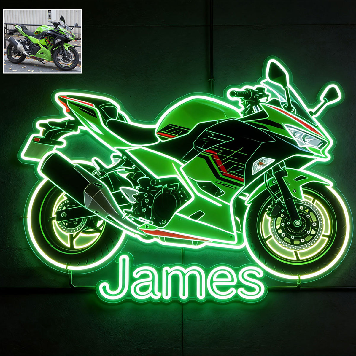 Personalisierte Biker LED Licht Acrylschild - Foto und Fahrzeug nach Wahl