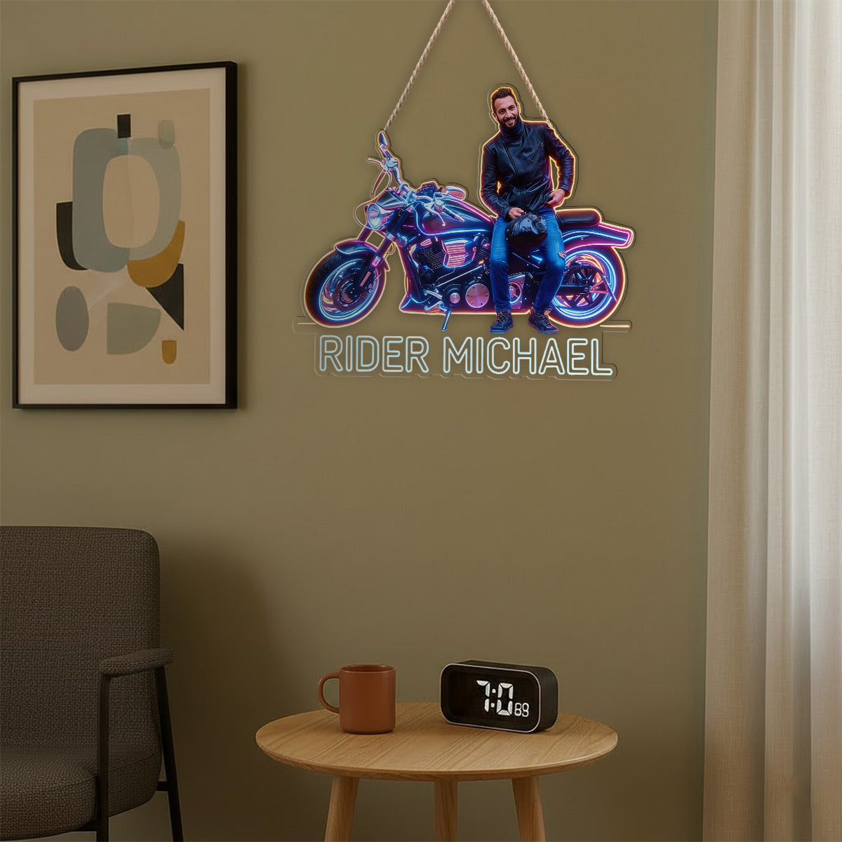 Personalisierte Biker LED Licht Acrylschild - Foto und Fahrzeug nach Wahl
