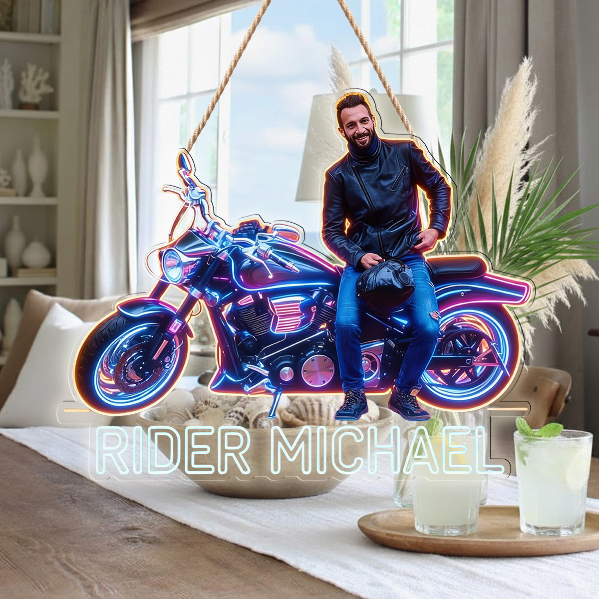 Personalisierte Biker LED Licht Acrylschild - Foto und Fahrzeug nach Wahl