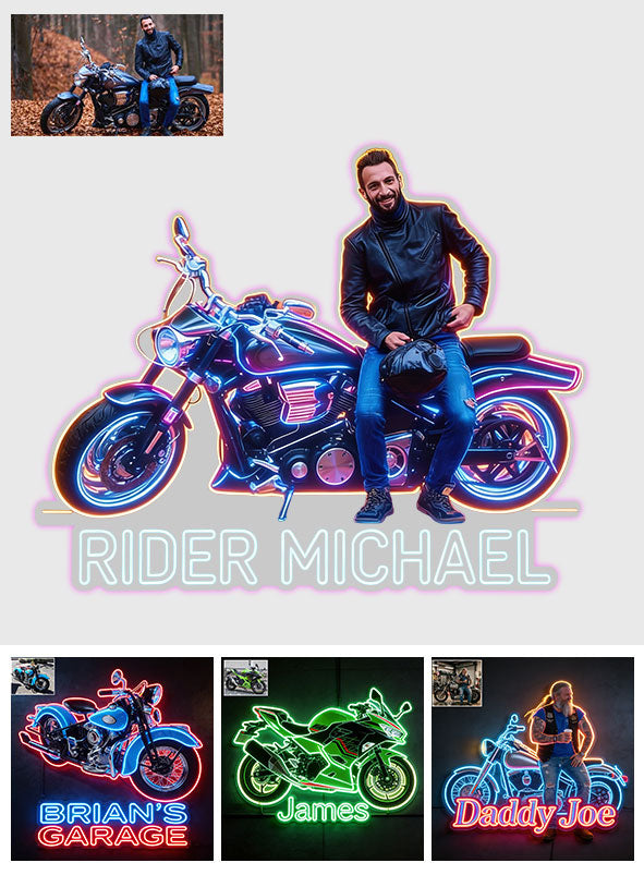 Personalisierte Biker LED Licht Acrylschild - Foto und Fahrzeug nach Wahl