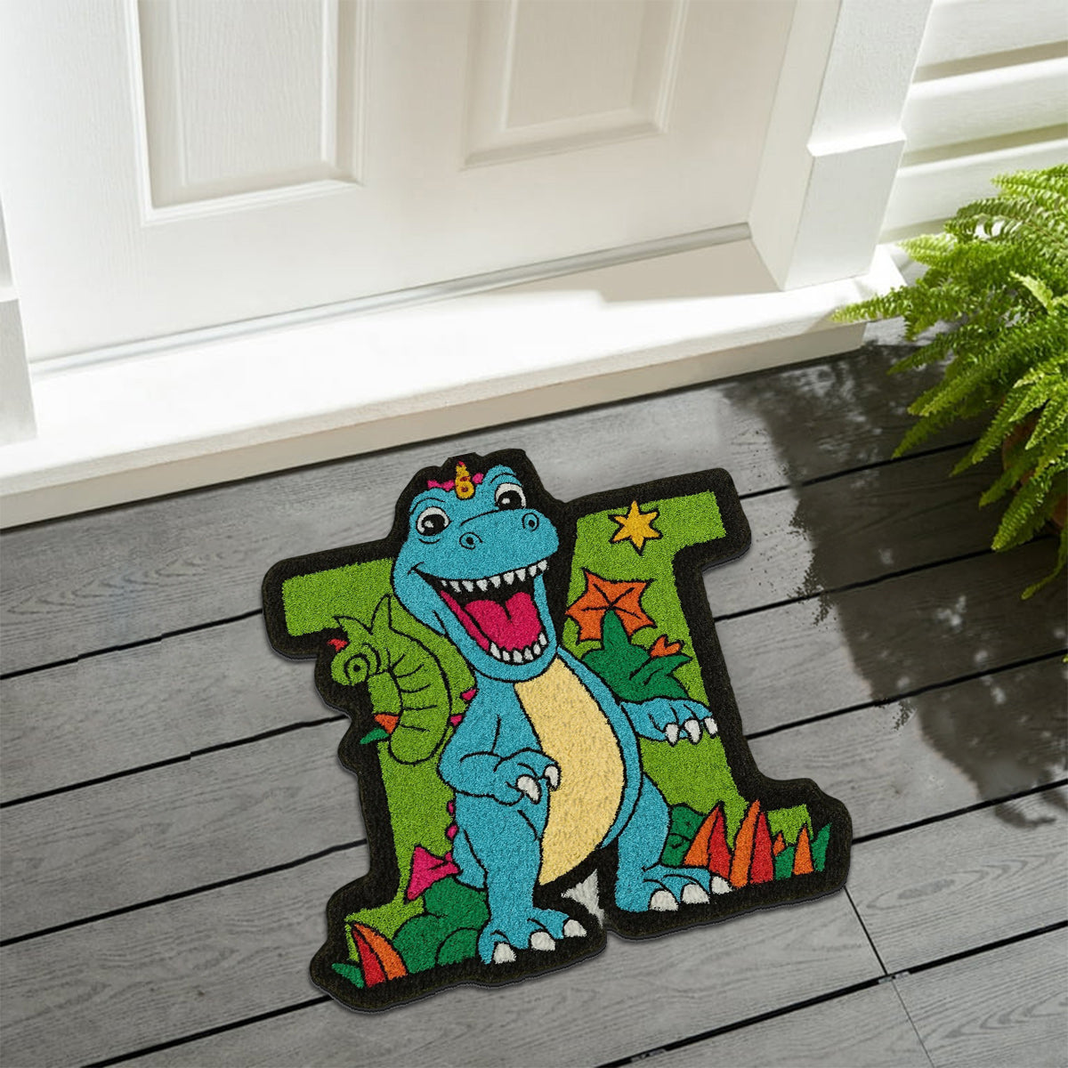 Dinosaur Initial Name Letter Perfect Gift For Kids - Personalized Kid Non-Slip Tufted Rug