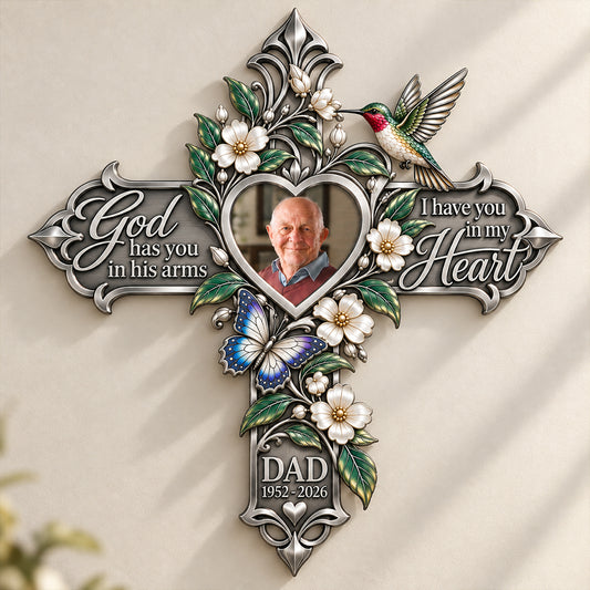 God Has You In His Arms, I Have You In My Heart - Personalized Memorial 3D Printed Cut Metal Sign