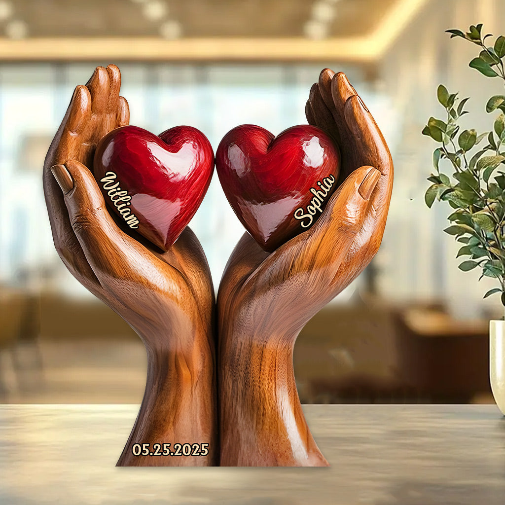 „Du und ich, wir schaffen das“ – personalisierte Acrylplakette in individueller Form für Paare