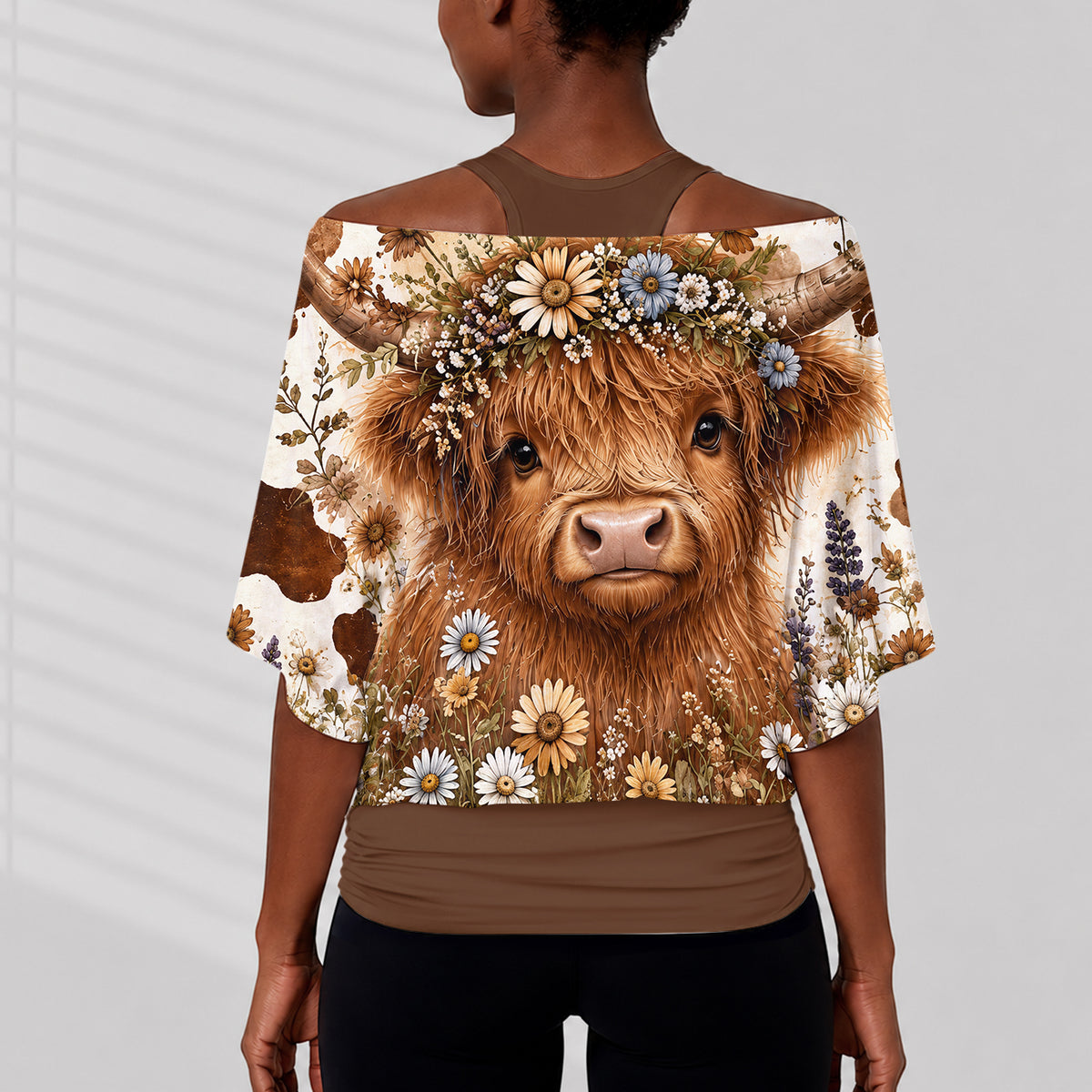 Niedliche Highland-Rinder - Personalisiertes Highland Cow Off-Shoulder Top Set