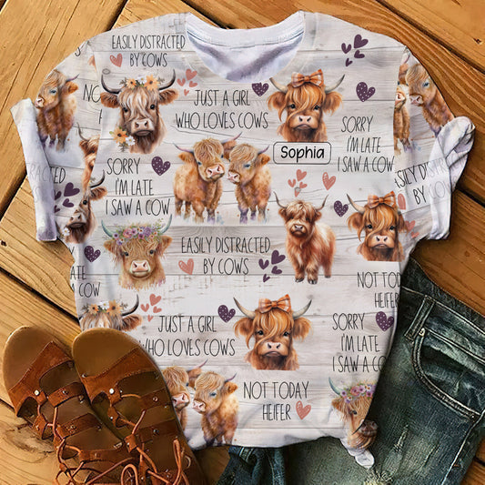 Just A Girl Who Loves Highland Cows - Personalized Highland Cow All Over Shirt