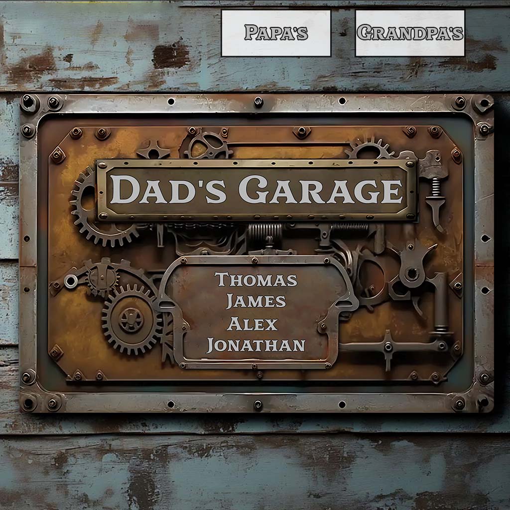 Papas Garage – Personalisiertes rechteckiges Metallschild „Vater“