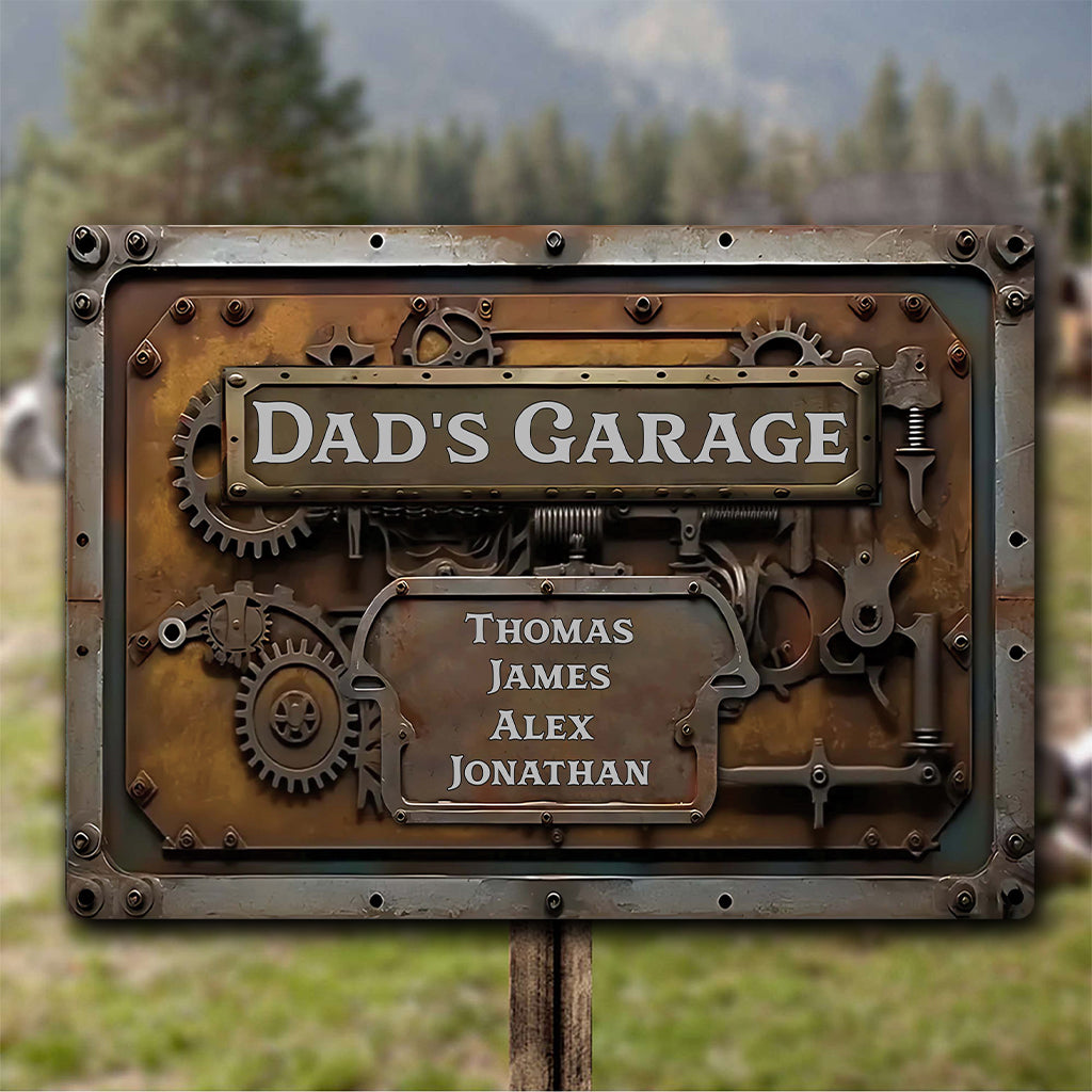 Papas Garage – Personalisiertes rechteckiges Metallschild „Vater“
