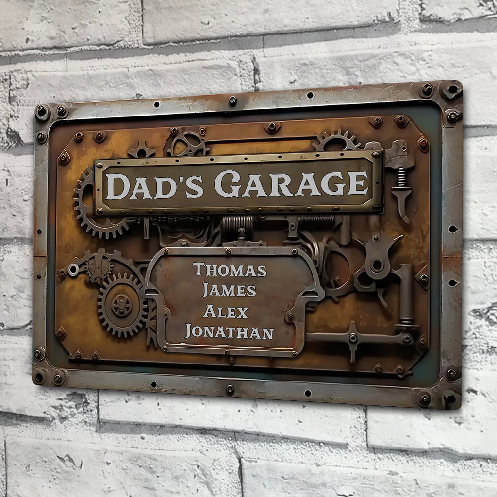 Papas Garage – Personalisiertes rechteckiges Metallschild „Vater“
