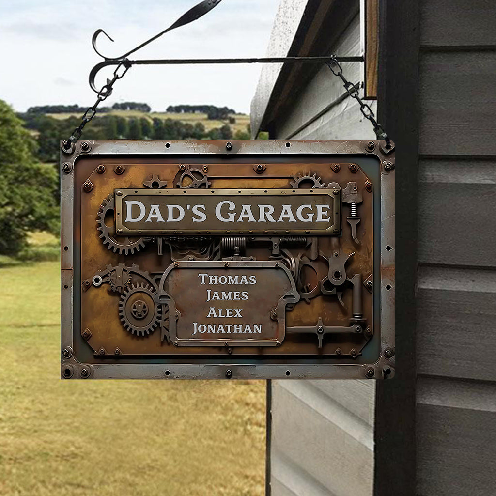 Papas Garage – Personalisiertes rechteckiges Metallschild „Vater“