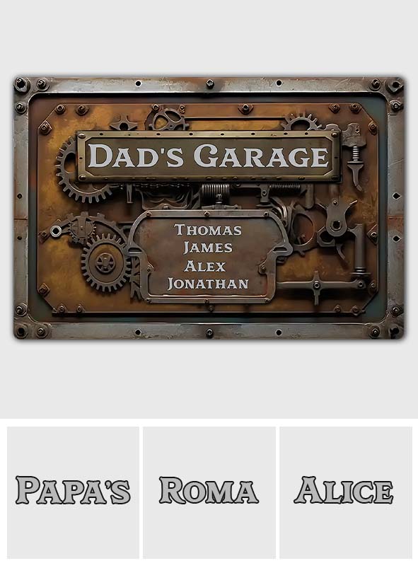 Papas Garage – Personalisiertes rechteckiges Metallschild „Vater“