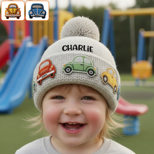 „Love Cars“-Mütze – personalisierte Kindermütze mit Aufnähern