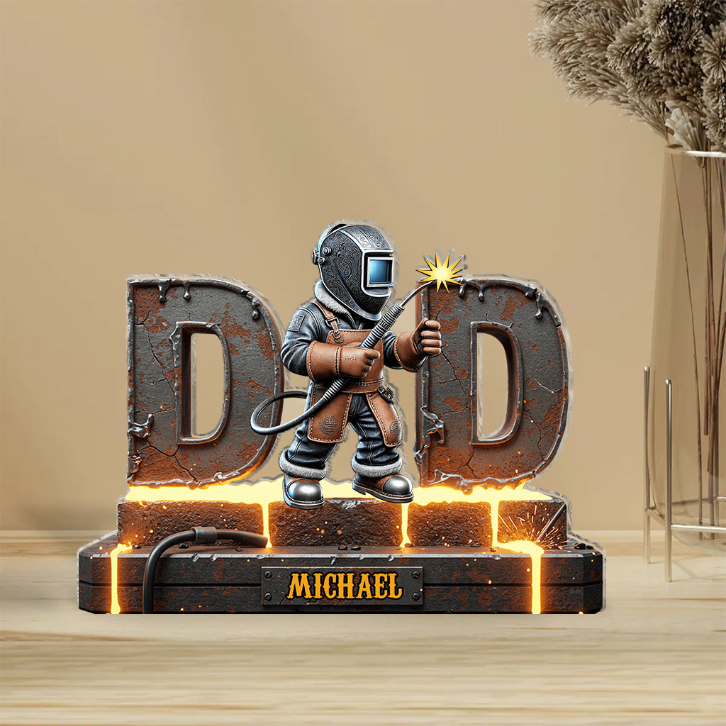 Geschenk für Schweißer, Papa, Opa – Personalisierte Acrylplakette in Schweißerform