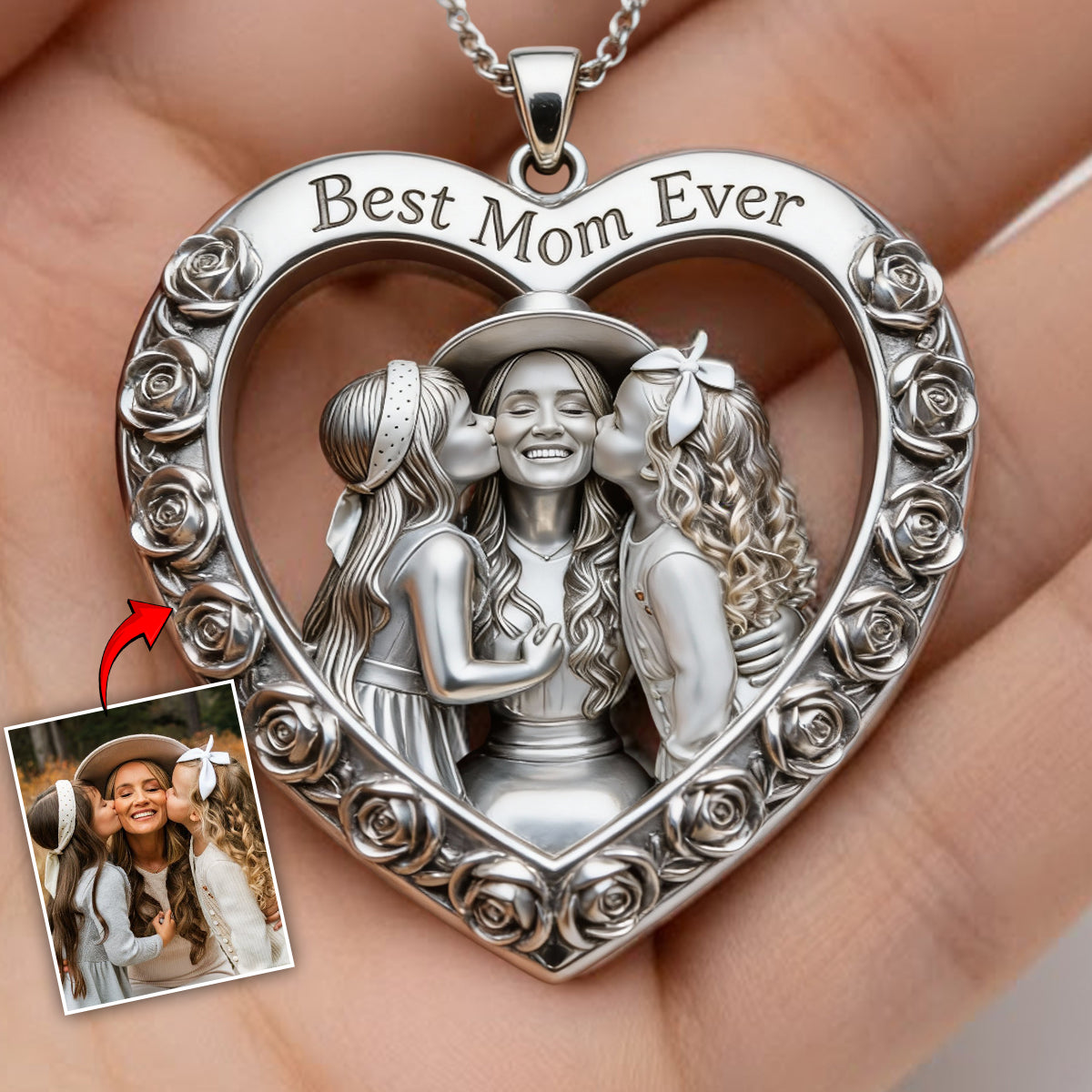Custom From Any Photo - Personalized Mother Shaped Metal Pendant Necklace