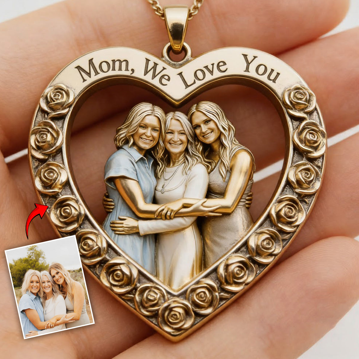 Custom From Any Photo - Personalized Mother Shaped Metal Pendant Necklace