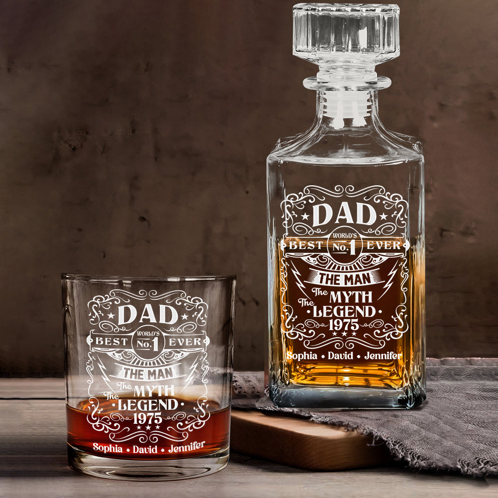 Der Mann, der Mythos, die Legende – Personalisiertes Whiskey-Dekanter-Set „Vater“