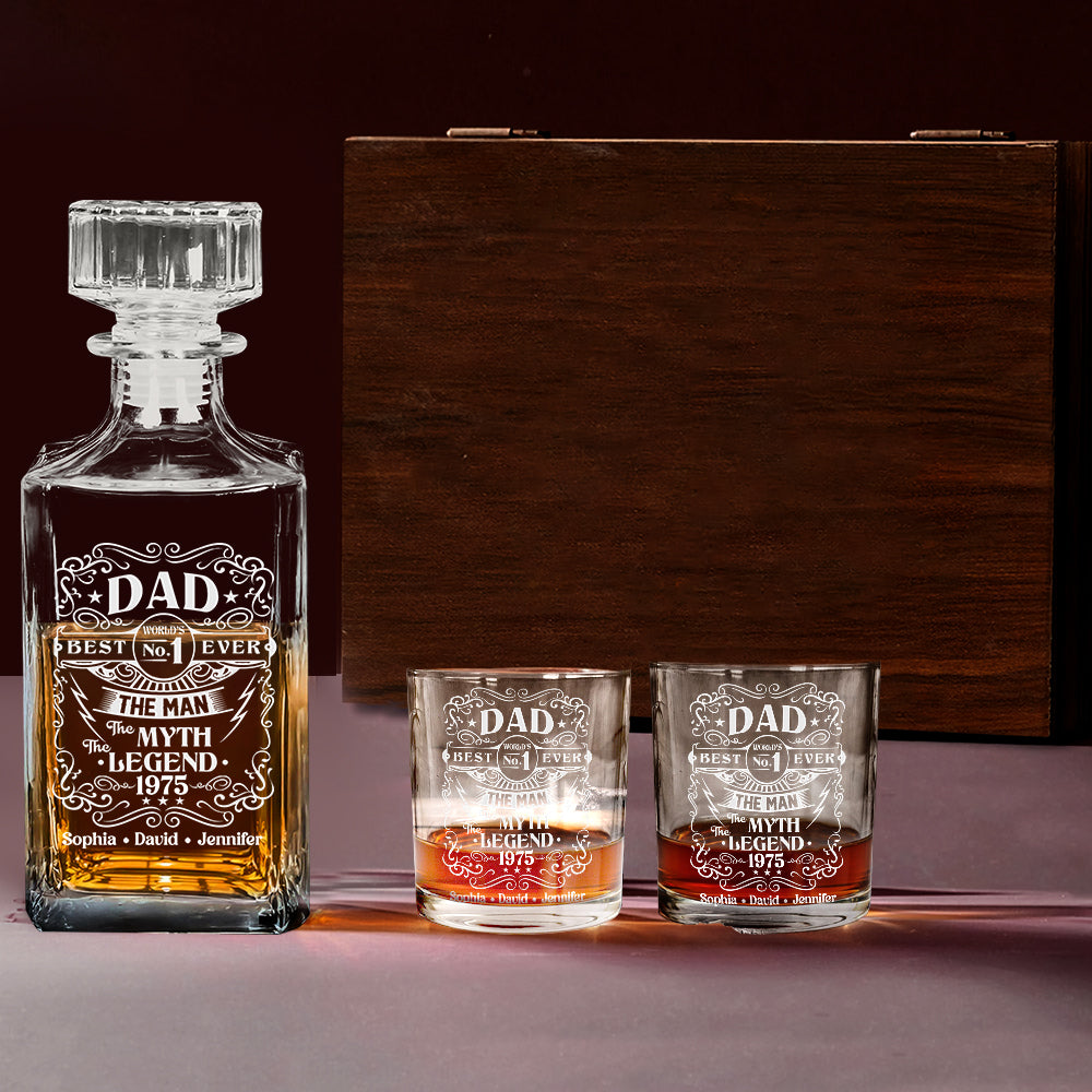 Der Mann, der Mythos, die Legende – Personalisiertes Whiskey-Dekanter-Set „Vater“