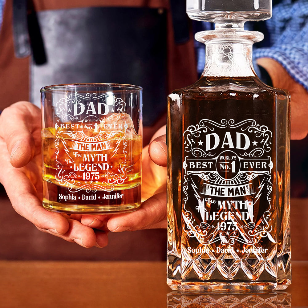Der Mann, der Mythos, die Legende – Personalisiertes Whiskey-Dekanter-Set „Vater“