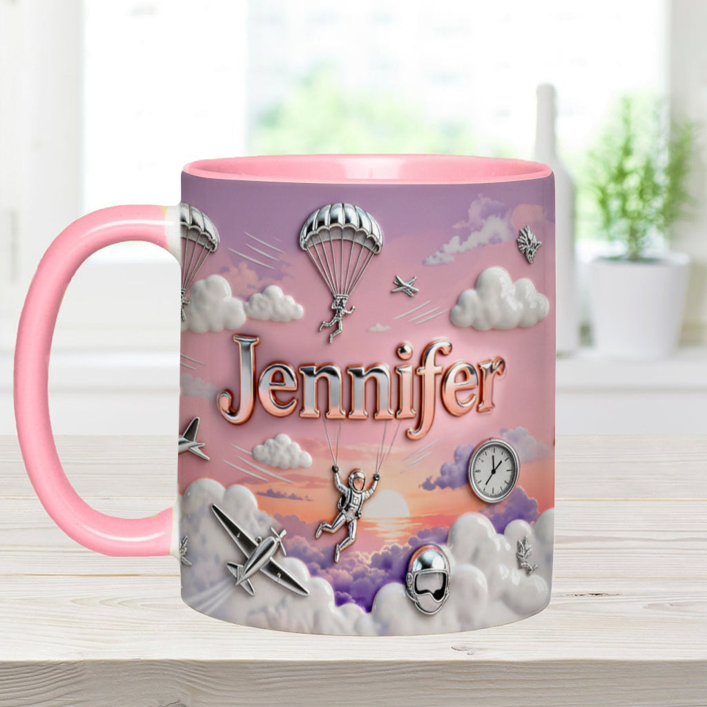 Ich liebe Fallschirmspringen – Personalisierte Tasse und Untersetzer mit Fallschirmspringer-Motiv